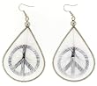 Silk Threaded Stainless Steel Earrings - Peace Sign - White