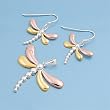 Sterling Silver Pendant and Earrings Set - Dragonfly in Tri-Color