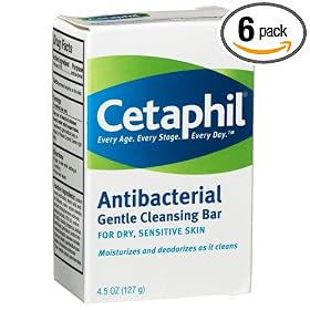 Cetaphil Antibacterial Gentle Cleansing Bar, 4.5-Ounce Bar (Pack of 6)