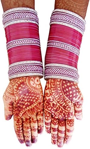 Saluja Punjabi Juti Women's Wedding Bridal Chura Bangle Sets 2.1 Cm