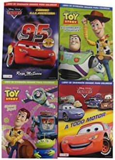 2 Disney Pixar Toy Story and 2 Cars Coloring &amp; Activities Books in Spanish - Plus 2 Box of Crayons Plus 1 Assorted Soccer Sticker