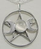 Sterling Silver Triple Goddess Pentacle Pendant Accented with Genuine White Moonstone