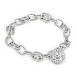 Vintage Sterling Silver Charm Bracelet With Pave Cz Ball Charm