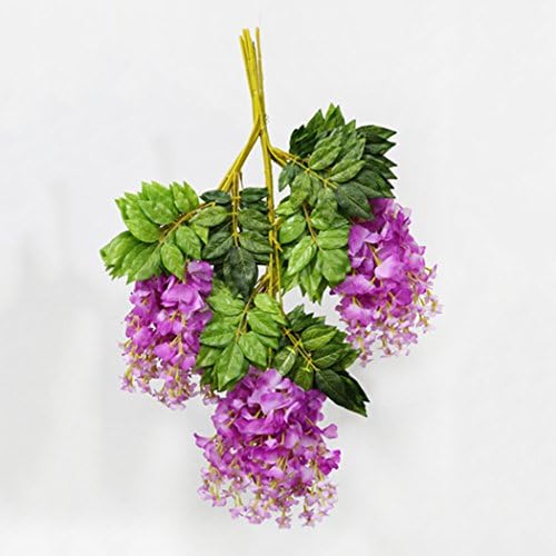 SSWQ Wisteria Artificial Silk Flower Bouquet Hanging Plants Party Garden Decoration(Red,short)