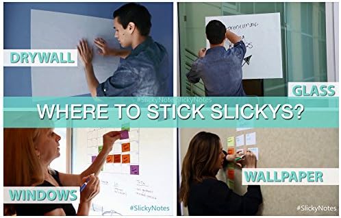 SlickyNotes, 5 Pads of Assorted 4"x4" - The World's First Glue Free Sticky Notes, ECO Friendly Reusable Double-Sided and Dry-Erasable