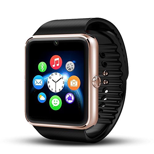 LuxsureÂ® Bluetooth Smart Watch with SIM Card Slot and NFC Smart Health Watch Bracelet Smartwatch for Samsung HTC and Other Android Smartphones - Gold black band