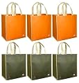 Reusable Grocery Tote Bags 6 Pack, Olive & Orange Contrast Trim Combo