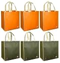 Reusable Grocery Tote Bags 6 Pack, Olive & Orange Contrast Trim Combo