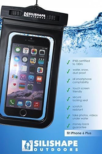 Waterproof iPhone Case - Universal Cell Pouch for Apple Phone 6 Plus, 6, 5, 4, iPod or any Large Smartphone • Great Dry Bag for Beach, Camping, Hiking or any Outdoor Sports by Silishape Outdoors • 100% MONEY BACK GUARANTEE