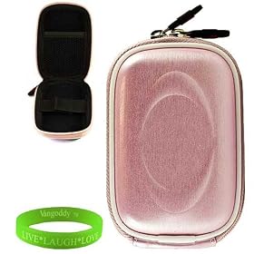 Durable and Elegant Slim Digital Camera Hard Case for your Canon Powershot 300 Series: ELPH 320 HS , 310 HS , 300 HS in Pink Metallic Shine , interior lined with nylon preventing scratches + Green Vangoddy Bracelet!!!