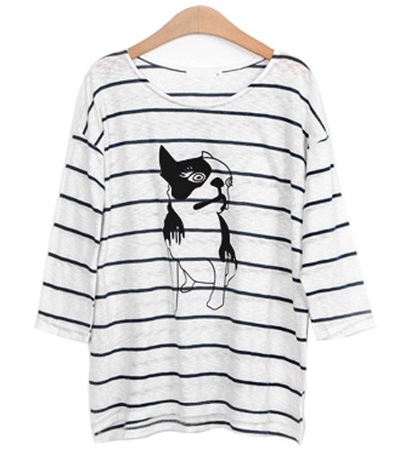 (イイネショップ) eeNeshop 7分袖 アニマル ボーダー カットソー