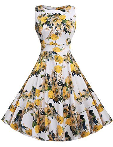 (ジアグー)Zeagoo レディース ワンピース ドレス Aライン ノースリーブ リボンベルト付 花柄 結婚式 パーティー 大きいサイズ対応