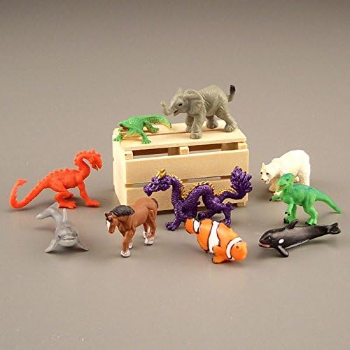 Dollhouse Miniature Set of 10 Micro Mini Aniamls w/Wooden Crate