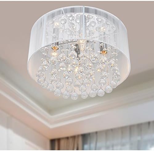 Flushmount 4-light Chrome and White Crystal Chandelier, Combination of Modern Style and Classic Taste