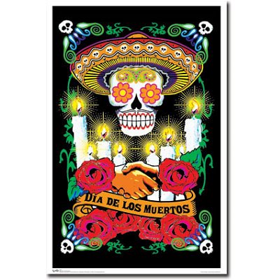 Dia de los Muertos Day of the Dead Flocked Blacklight Poster Print - 22x34