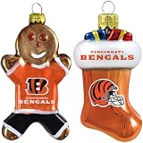 NFL Cincinnati Bengals Blown Glass Gingerbread Man & Stocking Ornament 2-Pack