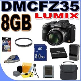 Panasonic Lumix DMC-FZ35 12.1MP Digital Camera w/18x Optical Zoom (Black) BigVALUEInc 8GB Battery UV Accessory Saver Bundle III