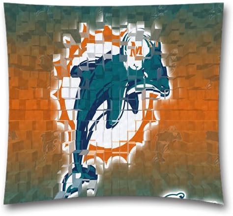 NFL Throw Pillow Cushion Covers, Miami Dolphins Square Decorative Throw Pillowcases, Pure Cotton, Bedding, Sofa, Couch, Size: 18x18 inches (45x45 cm) Ball Game Theme 2373