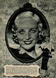 51zlk7zXjYL. SL160  CAROLE LOMBARD   The delicate, blonde beauty of Miss Lombard was saved for us by the miracle of plastic surgery; though the automobile accident which left her with such a frightfully torn face kept her away from the screen for so long that her Fox contract lapsed, and she became a bathing beauty for Mack Sennett. Dancing, swimming and horseback riding are but three of the things she does well. She is an excellent little actress, and at present she is a featured, long term contract player with Paramount. She wears this smart black and white crepe satin dress in her latest picture, HOT SATURDAY. ..... 1932 True Story Magazine Picture, A5644A. 193211
