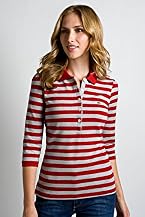 3/4 Sleeve Stretch Pique Bi-Color Striped Polo