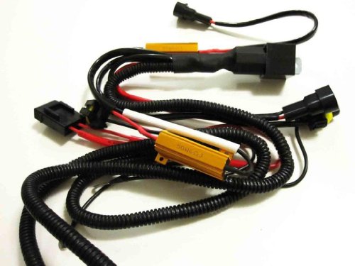 Kensun HID Conversion Kit Single Beam Relay Wiring Harness with Anti-Flicker 50W Load Resistor - 9005 9006