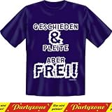 spaßiges Sprüche Tshirt Geschieden & pleite - aber frei! Gr M Fb navy blau mit Absperrband