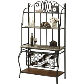 Hillside Wine Console With Hutch And Brown Marble Shelf, BROWN MARBLE, TEXTURED BLACK by Home Decorators Collection