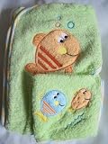 Koala Kids Hooded Towel & Washcloth Green Fishy