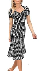 Sweetheart Short Sleeves Dots Print Mermaid  Dress