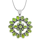 Sparkling 9.7 Carats Peridot Sterling Silver Large Pendant With 18 Snake Chain