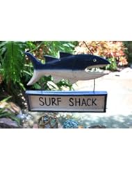 Kitchen: "Surf Shack" Shark Attack Sign Blue - Surf Decor - Tikimaster