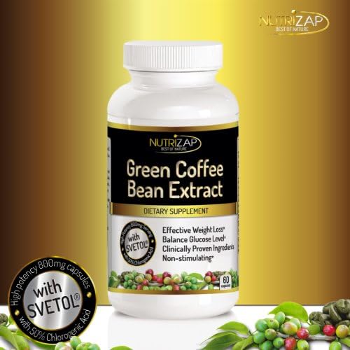100% Pure Green Coffee Bean Extract Capsules By Nutrizap : Contains Svetol® & 50% Chlorogenic Acid for Effective Natural Weight Loss : 800mg/Serving : Made in USA : Verified by Independent Lab