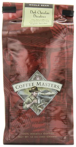 Coffee Masters Flavored Coffee, Dark Chocolate Decadence, Whole Bean, 12-Ounce Bags (Pack of 4)