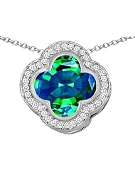Original Star K (tm) Large Clover Pendant with 12mm Clover Cut Simulated Emerald in 925 Sterling Silver