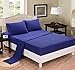 Honeymoon 1800 Brushed Microfiber Embroidered Bed Sheet Set, Ultra Soft, Queen - Navy Blue
