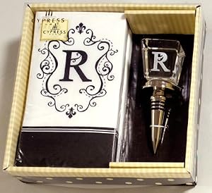 Gift Set of 30 Monogram Paper Guest Towels and 1 Monogram Glass Winestopper - R