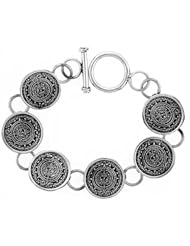 Sterling Silver Aztec Calendar Bracelet Toggle Clasp Handmade 3/4 inch wide, sizes 8, 8.5 & 9 inch