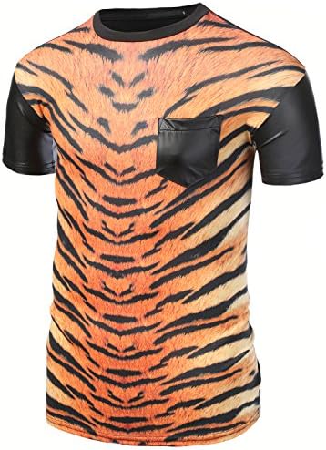 IDARBI Mens Short Sleeve PU Leather Raglan T-Shirt BLACK 2XL