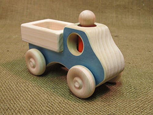 Handcrafted In Virginia Eco-Friendly Wood Toy Made With Non-Toxic Paint, Wooden Blue Toy Pickup With Removable Rider