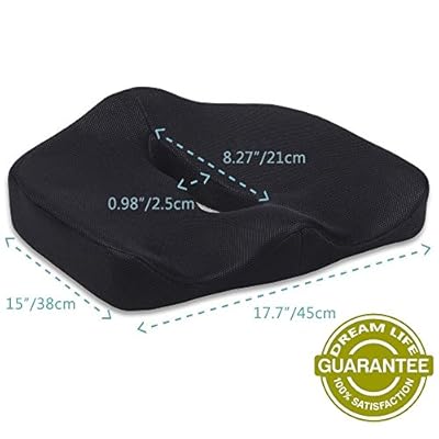CareU(TM) Coccyx Orthopedic Portable Comfort Memory Foam Seat Cushion with Non Slip Cover- Helps Relieve Kyphotic, Hip and Sciatica Pain (Standard Size 17.7x15 Inch)