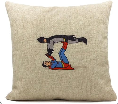 Apexshell (TM) Handdrawing Style Batman and Superman Cotton Linen Square Decorative Throw Pillow Cover Cushion Case 18 "X18 "
