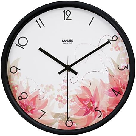 Maidin 12" Floral Non Ticking Silent Wall Clock - Flower Black Frame