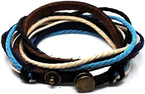Original Tribe Adjustable Bracelet Cuff Made of Brown Leather Multicolour Ropes and Metal Woven Snapper Mens Bracelet Unisex Bracelet