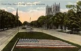 1917 Vintage Postcard Floral Flag - Grand Avenue Boulevard - Milwaukee Wisconsin