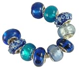 10 MIXED BLUE COLOUR LOOSE BEADS FITS PANDORA TROLL
