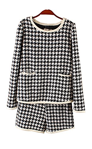 スーツ ツーピース パンツスーツ 千鳥格子 モノトーン ジャケット ショートパンツ アンサンブル セットアップ オフィスカジュアル 通勤 エレガンス キュート カジュアル パーティ ２次会 レディース 秋物 冬物 可愛いスカーフ付き R345