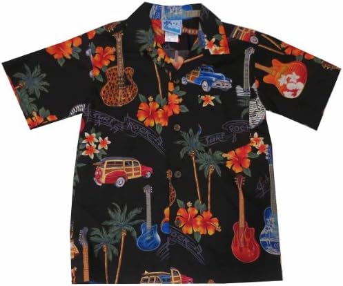 RJC Youth Surf Rock Guitar Hawaiian Shirt, Black, 6