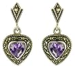 Silver Ladies  Marcasite Amethyst Heart Earrings