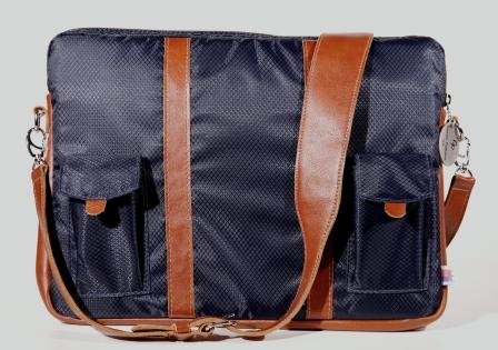 GENEVA Executive Laptop Sleeve Fits up to 16  Made in USA Navy w Saddle Brown LeatherB0048DZ8Z2 