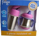 Foogo By Thermos Leak-proof Ss 12 Oz Straw Bottle and 7 Oz Sippy Cup with Handle (Pink)